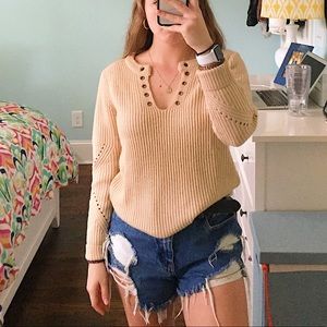 Elodie cream v neck sweater with holes